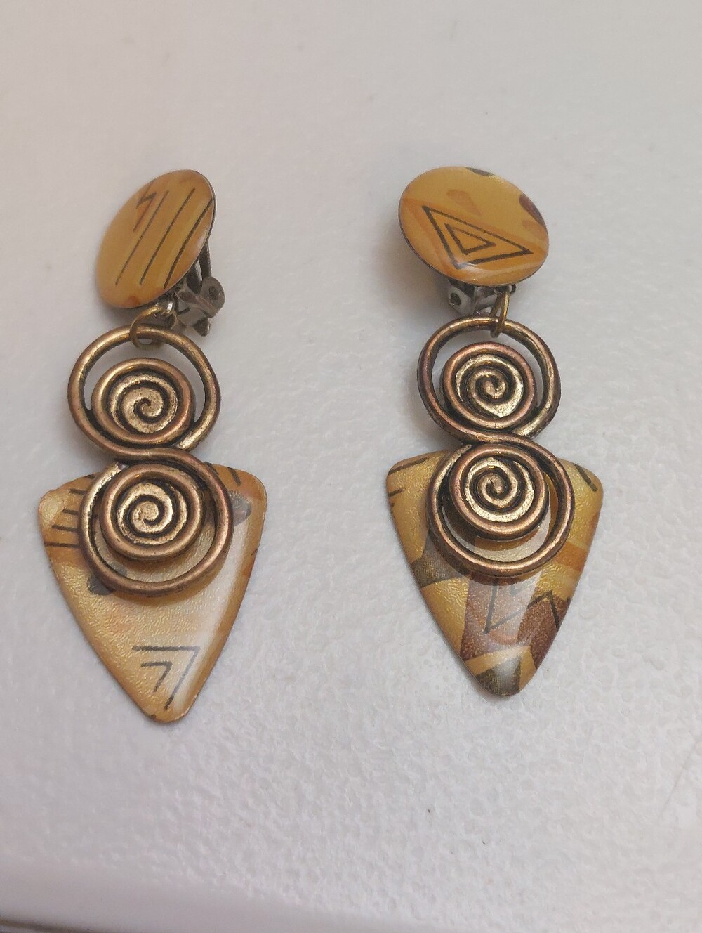 Boho Inspired Native Tribal Minoan Swirls Dangle Drop Statement Earrings